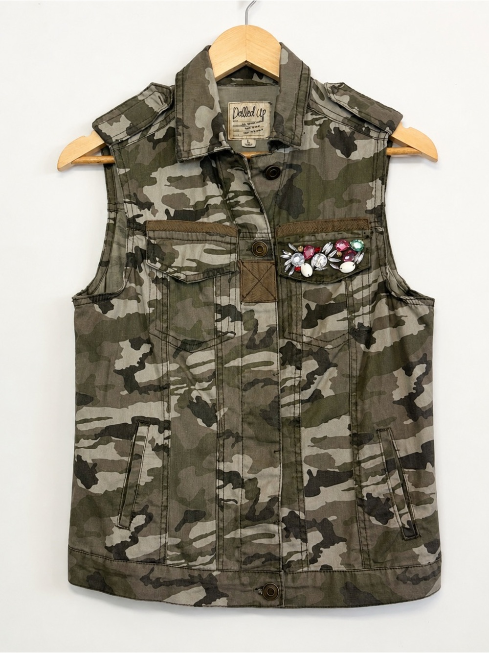 Dolled Up Embellished Camo Utility Vest - Jeweled Size L